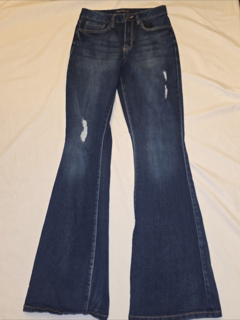 YMI Distressed Dark Blue Flared Women’s Jeans - Classic Stretch sz 5 27 Denim